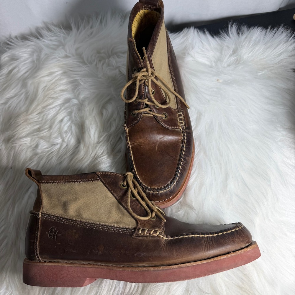 Ernest Hemingway Sebago Mens Brown Leather Canvas Moc Toe Chukka Boots 9 M